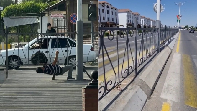 В Джизаке мужчина пытался перелезть через ограждение, установленное посреди дороги